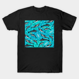 Swimming Dolphins on Bright Turquoise Ocean by Brittanylane T-Shirt